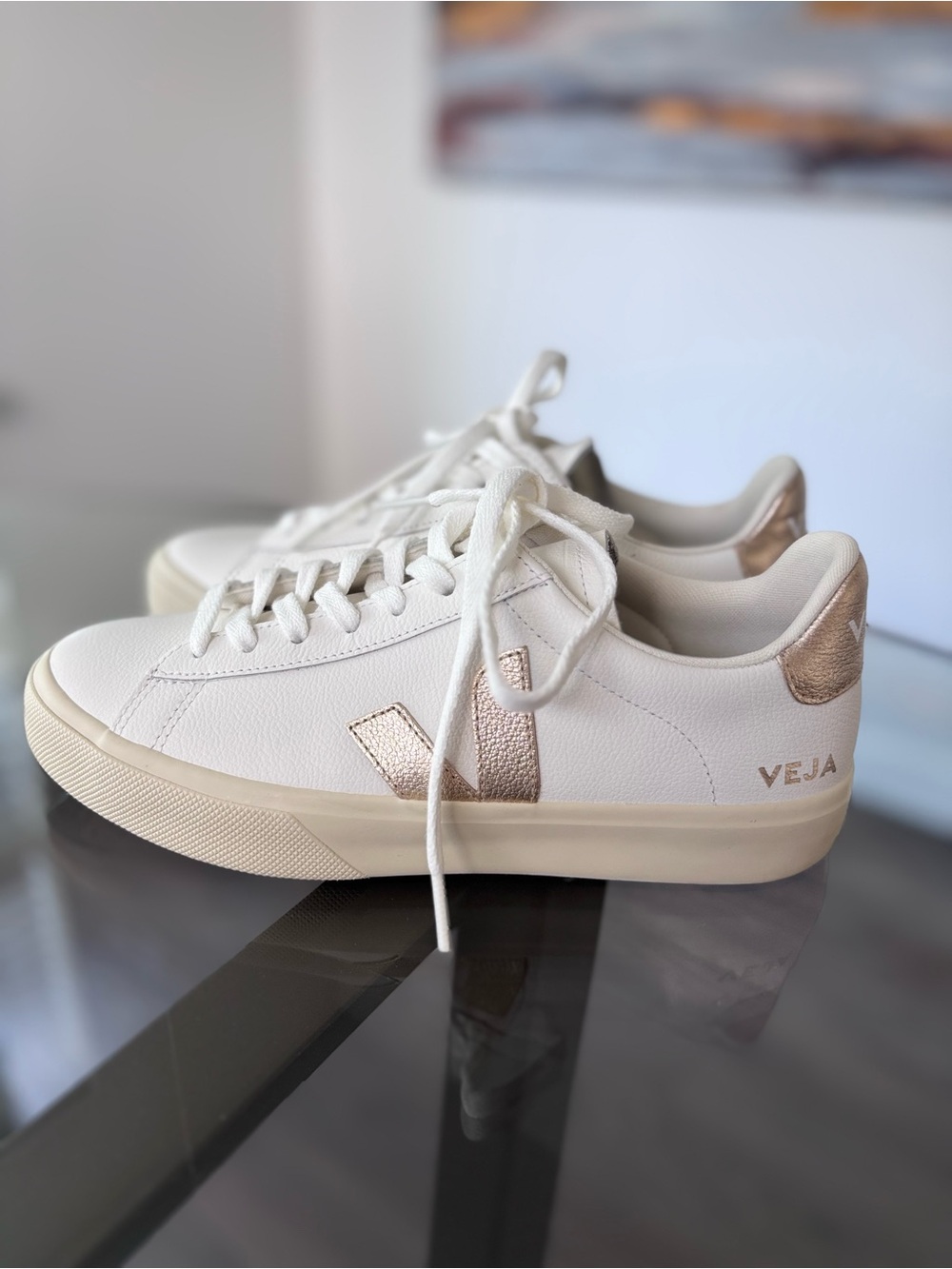 VEJA Campo White Rose Gold Leather Sneakers Women's Size 9 NIB